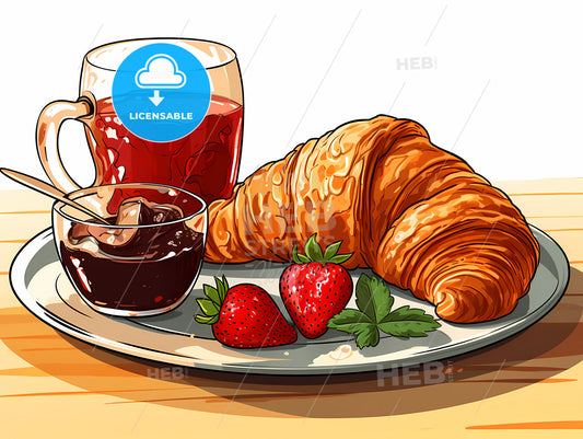 Plate Of Croissant And Strawberries