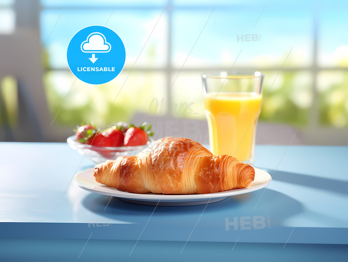 Croissant And A Glass Of Juice On A Table