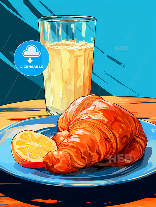 Croissant And A Lemon On A Plate