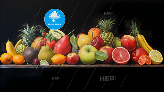 Group Of Different Fruits On A Wooden Surface