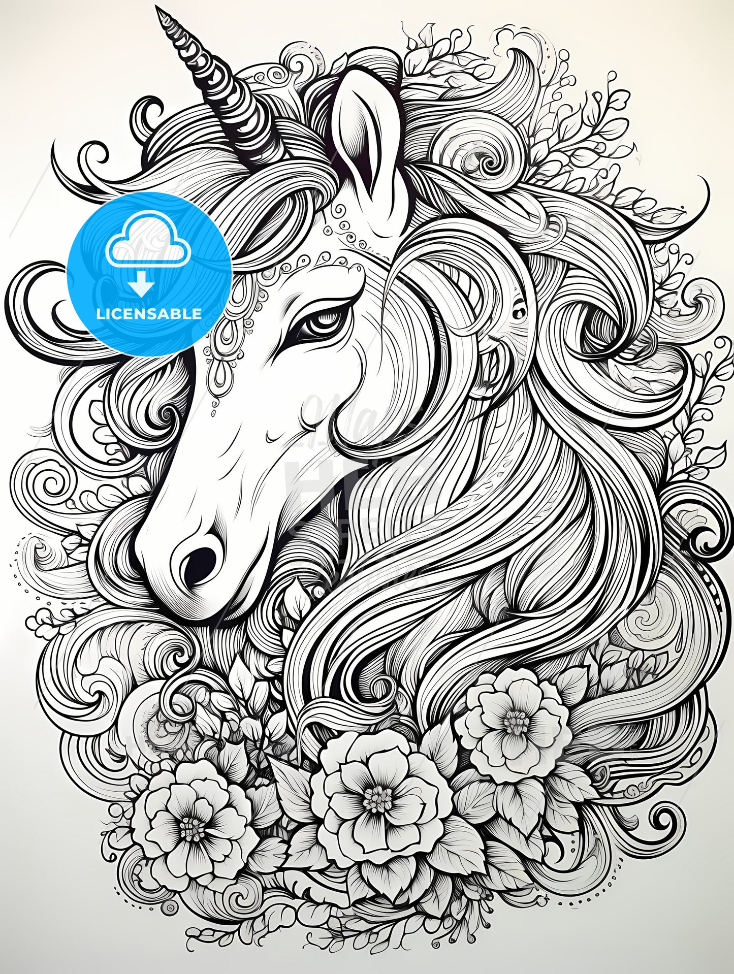 Drawing Of A Unicorn With Flowers