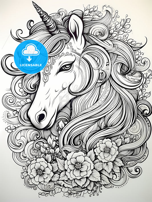 Drawing Of A Unicorn With Flowers