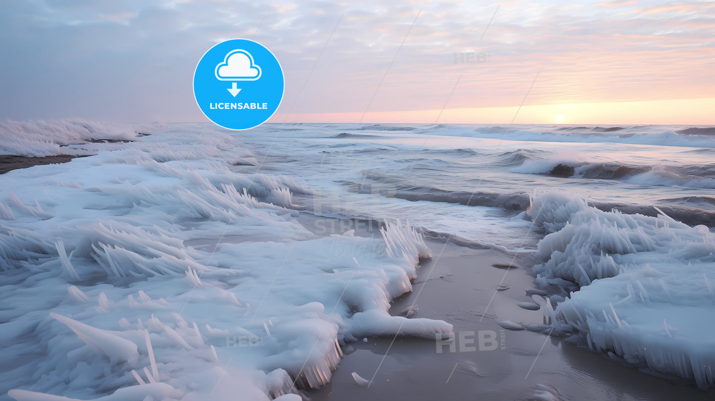 Frozen Beach With Ice And Water