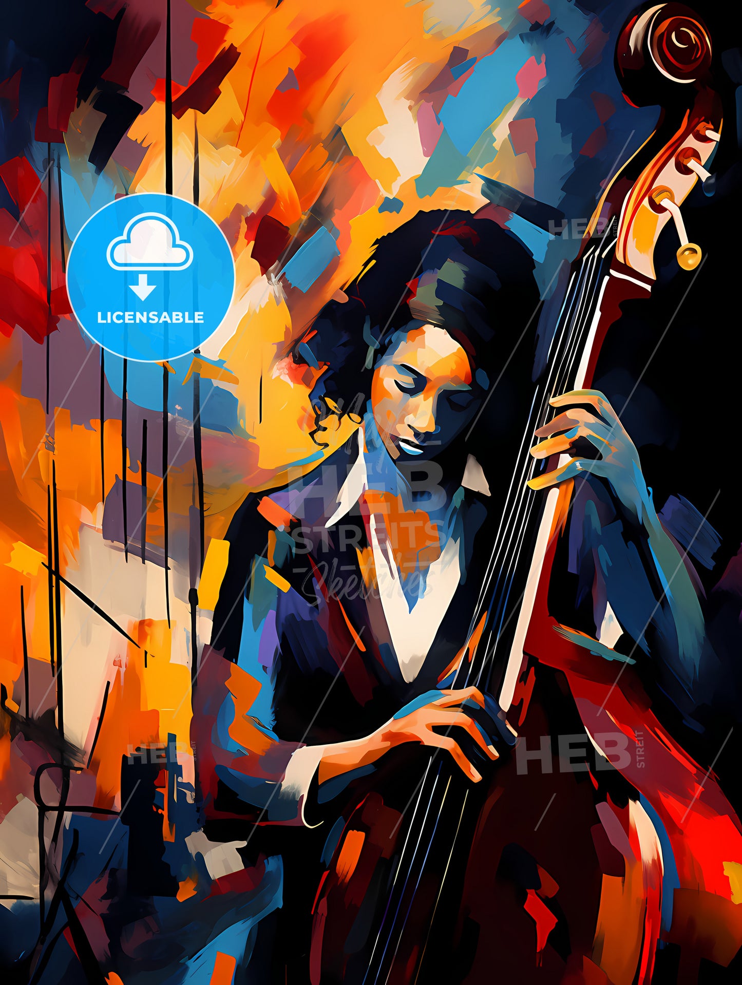 Woman Playing A Double Bass