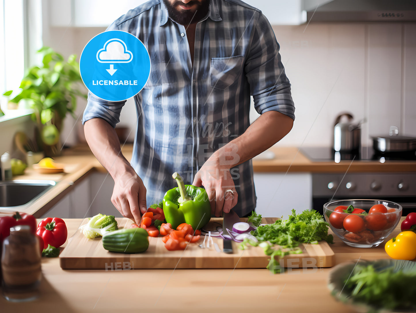 Man Cutting Vegetables On A Cutting Board