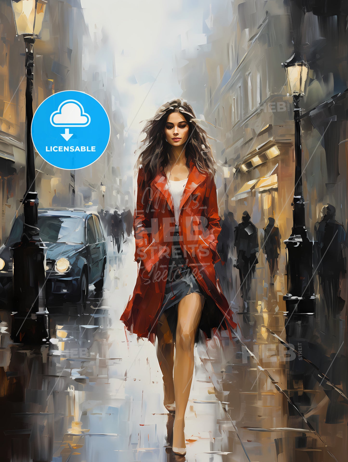 Woman Walking On A Wet Street
