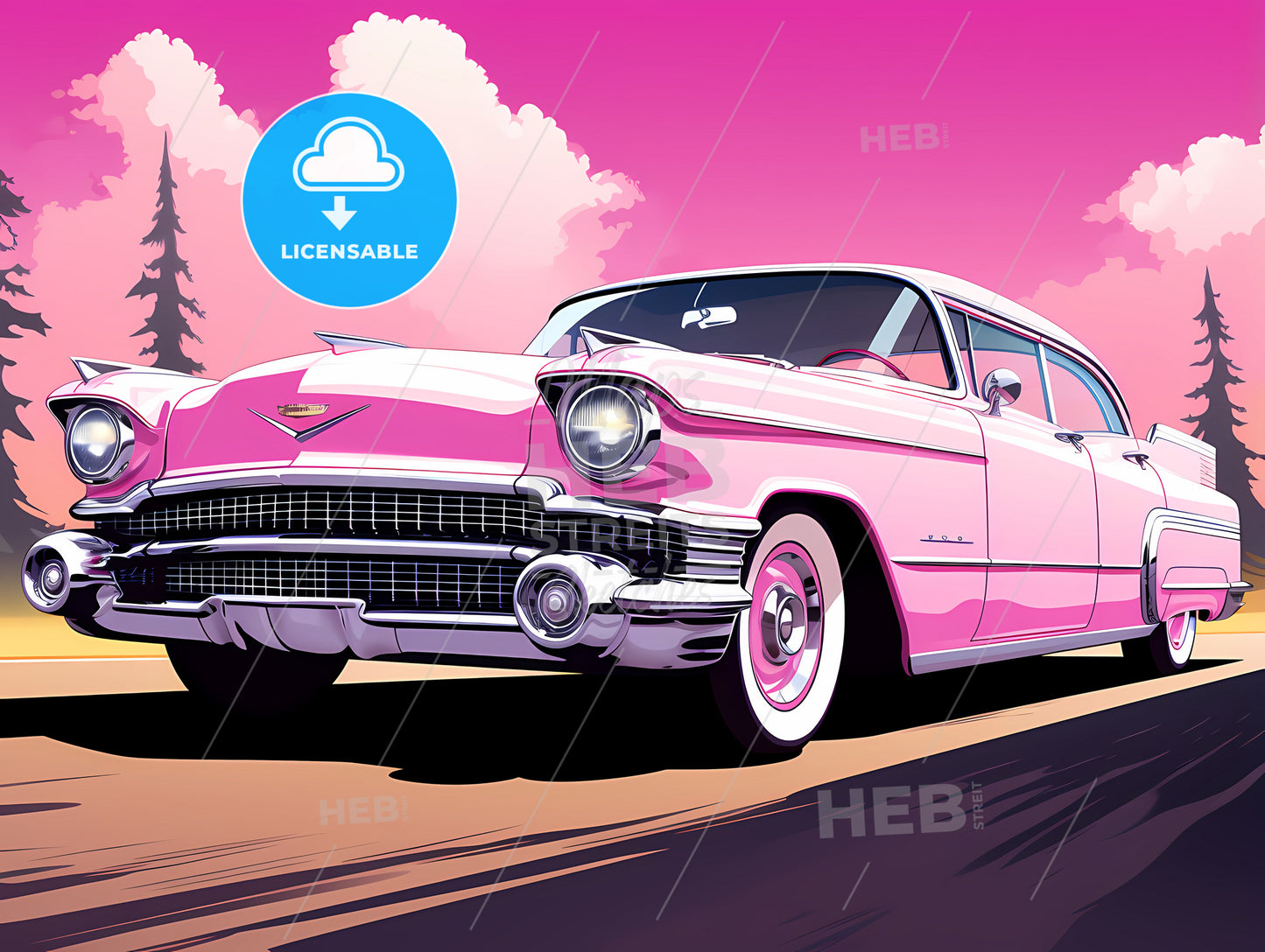Pink Car On A Road