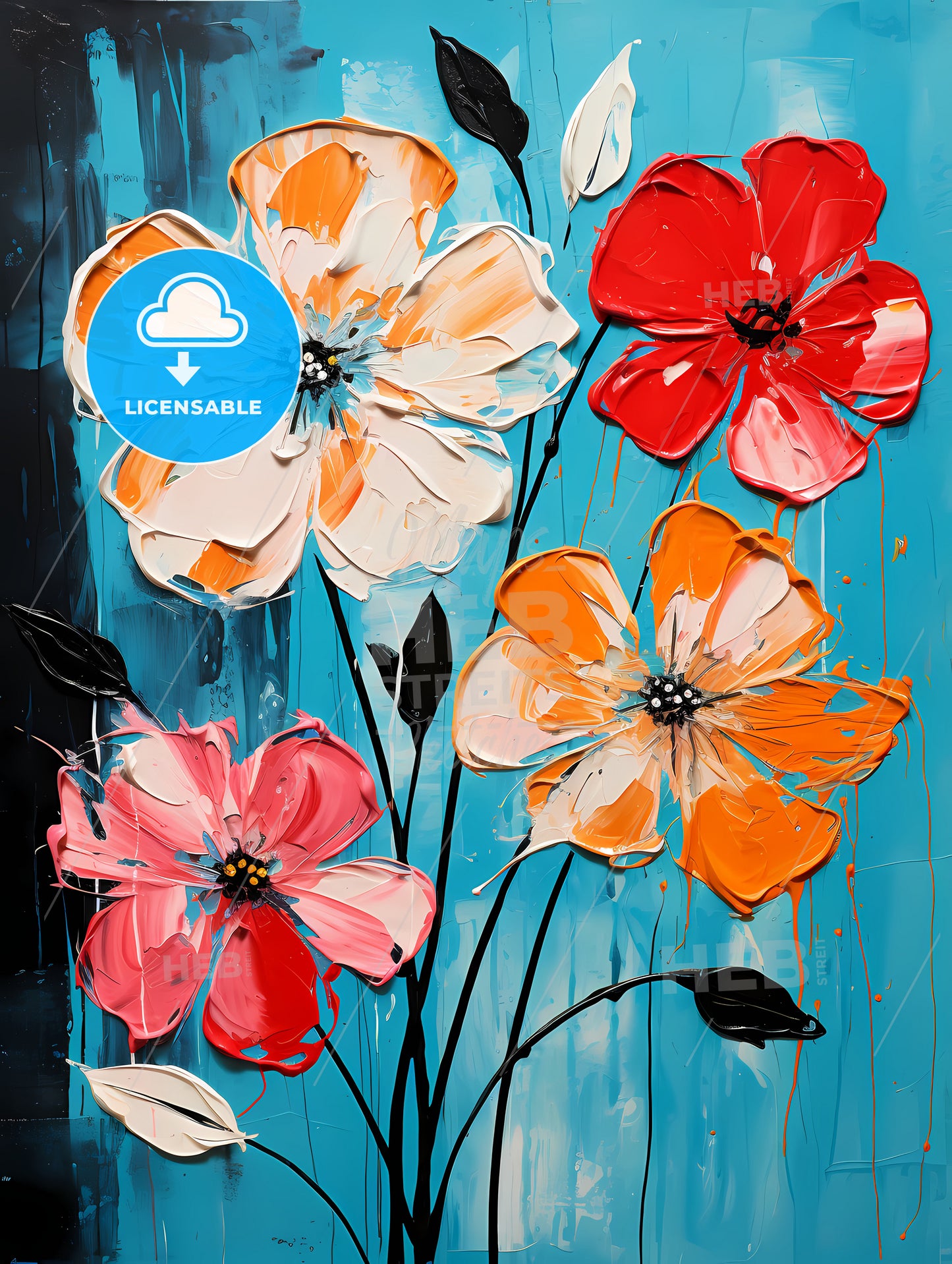 Painting Of Flowers On A Blue Background