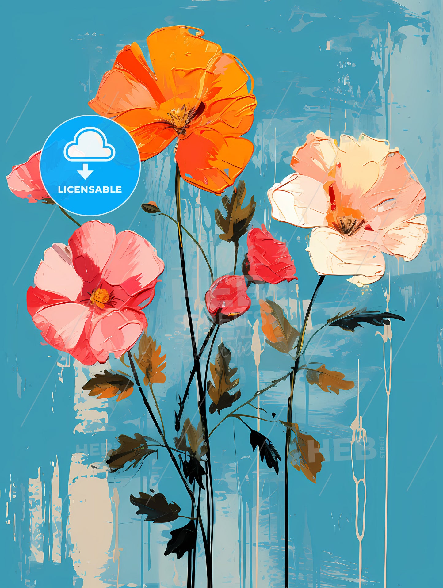 Painting Of Flowers On A Blue Background