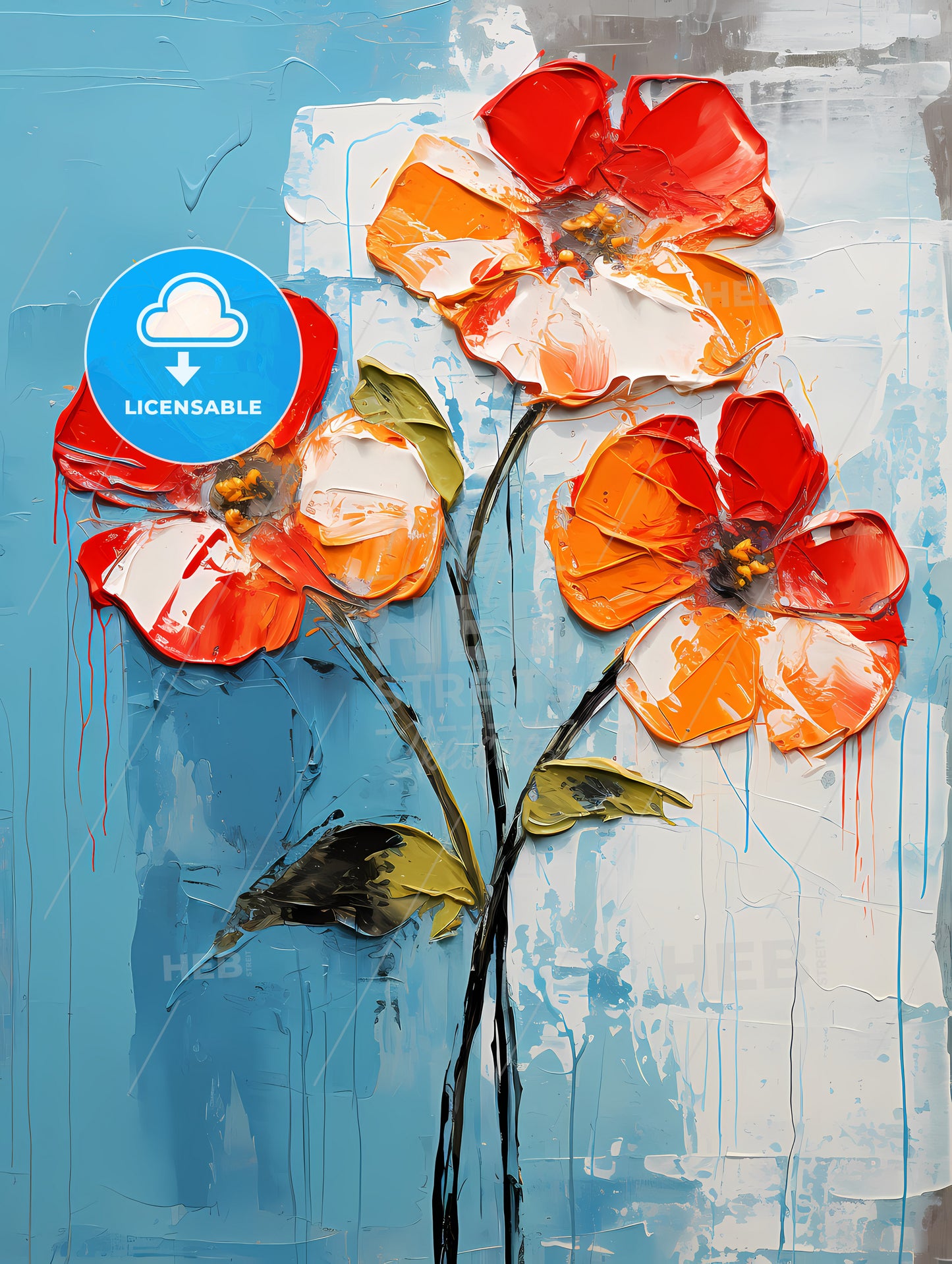 Painting Of Flowers On A Blue Background