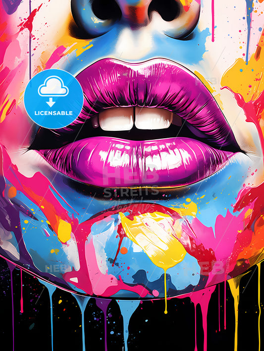 Colorful Lips And Mouth With Paint On It