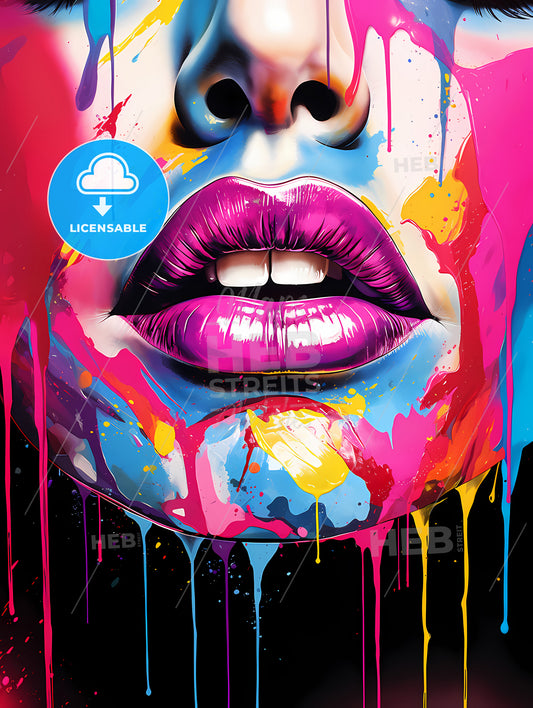 Colorful Lips And Nose With Paint Dripping