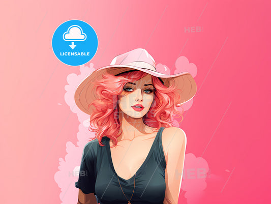 Woman With Pink Hair Wearing A Hat