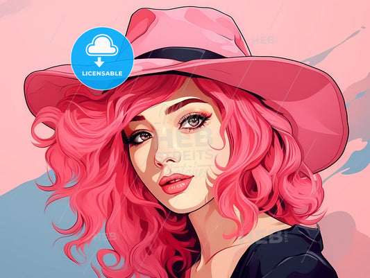 Woman With Pink Hair Wearing A Hat