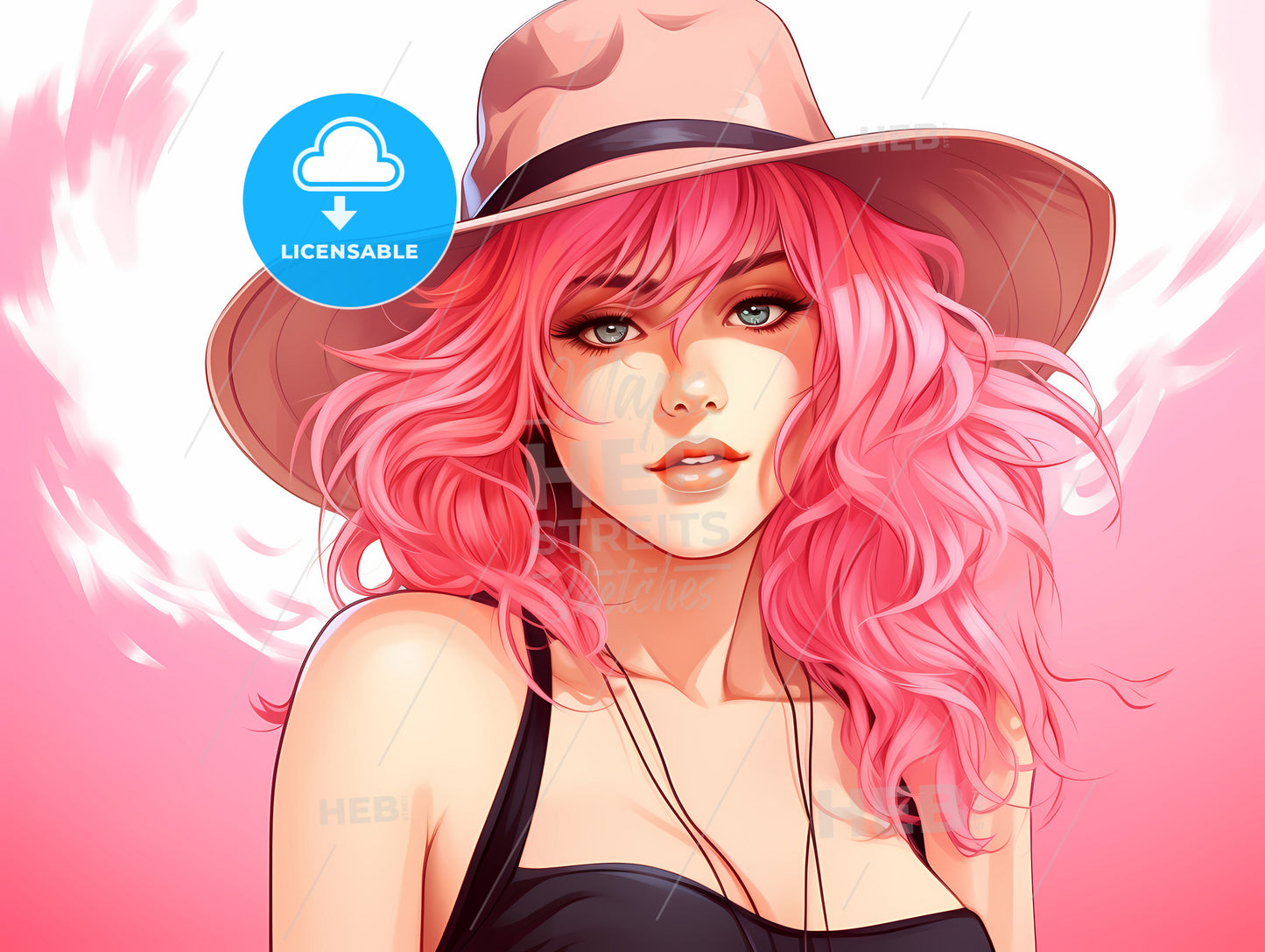 Woman With Pink Hair Wearing A Hat