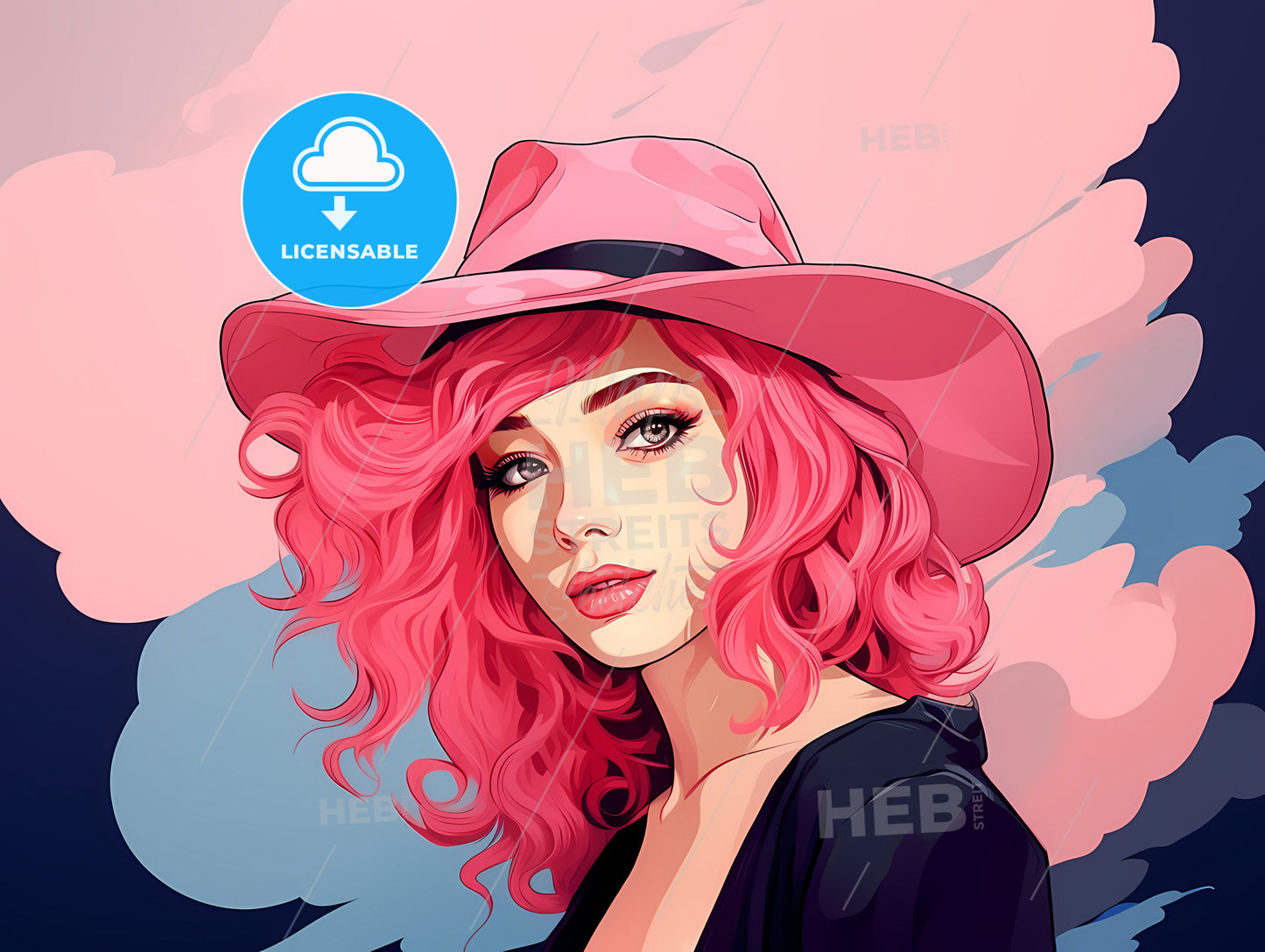 Woman With Pink Hair And A Hat