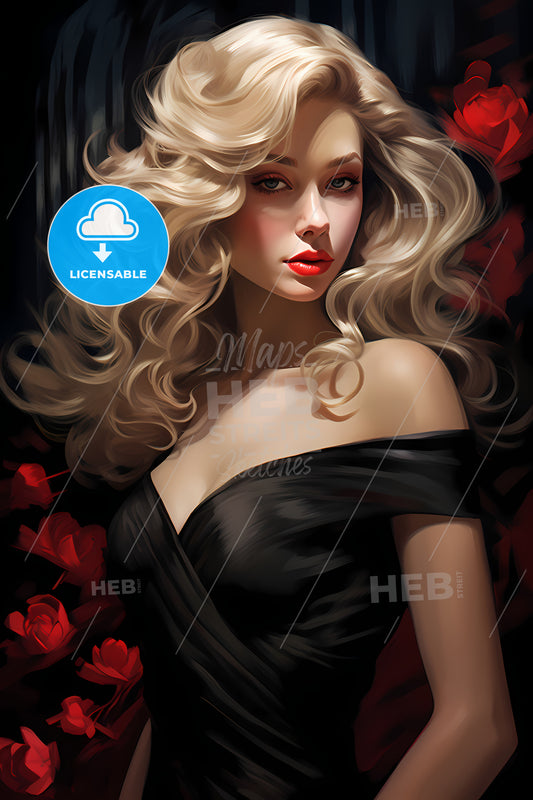 Woman With Long Blonde Hair And Red Lips
