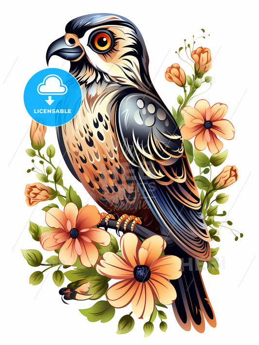 Bird Sitting On A Branch With Flowers
