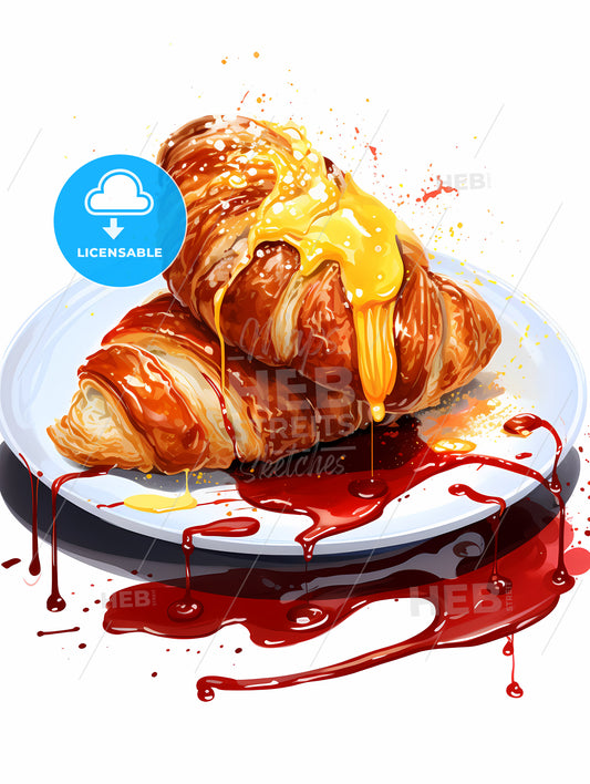 Plate Of Croissants With Liquid On It