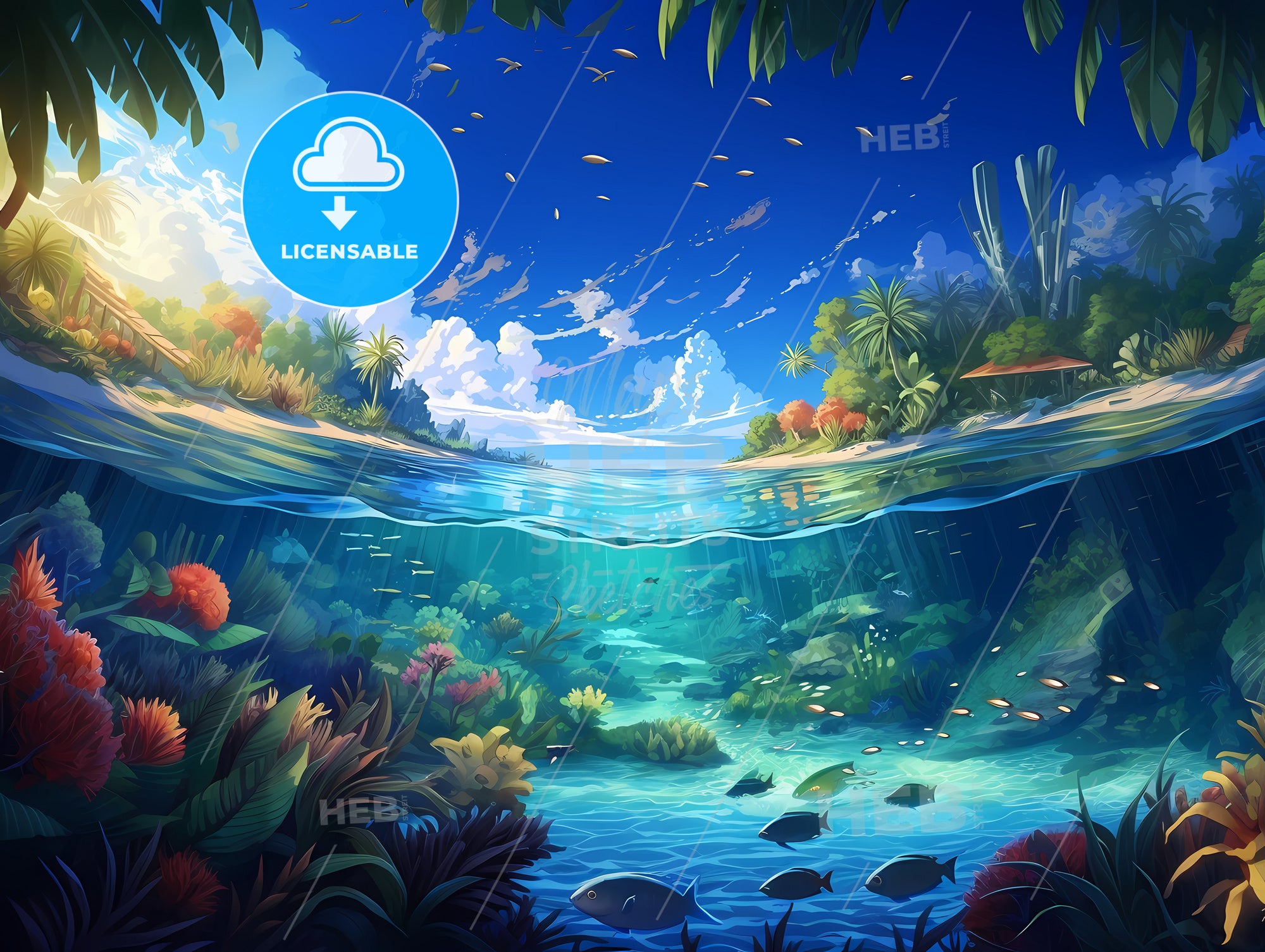 Islander With Fish Underwater View Of A Tropical Island With Fish And Plants – HEBSTREITS