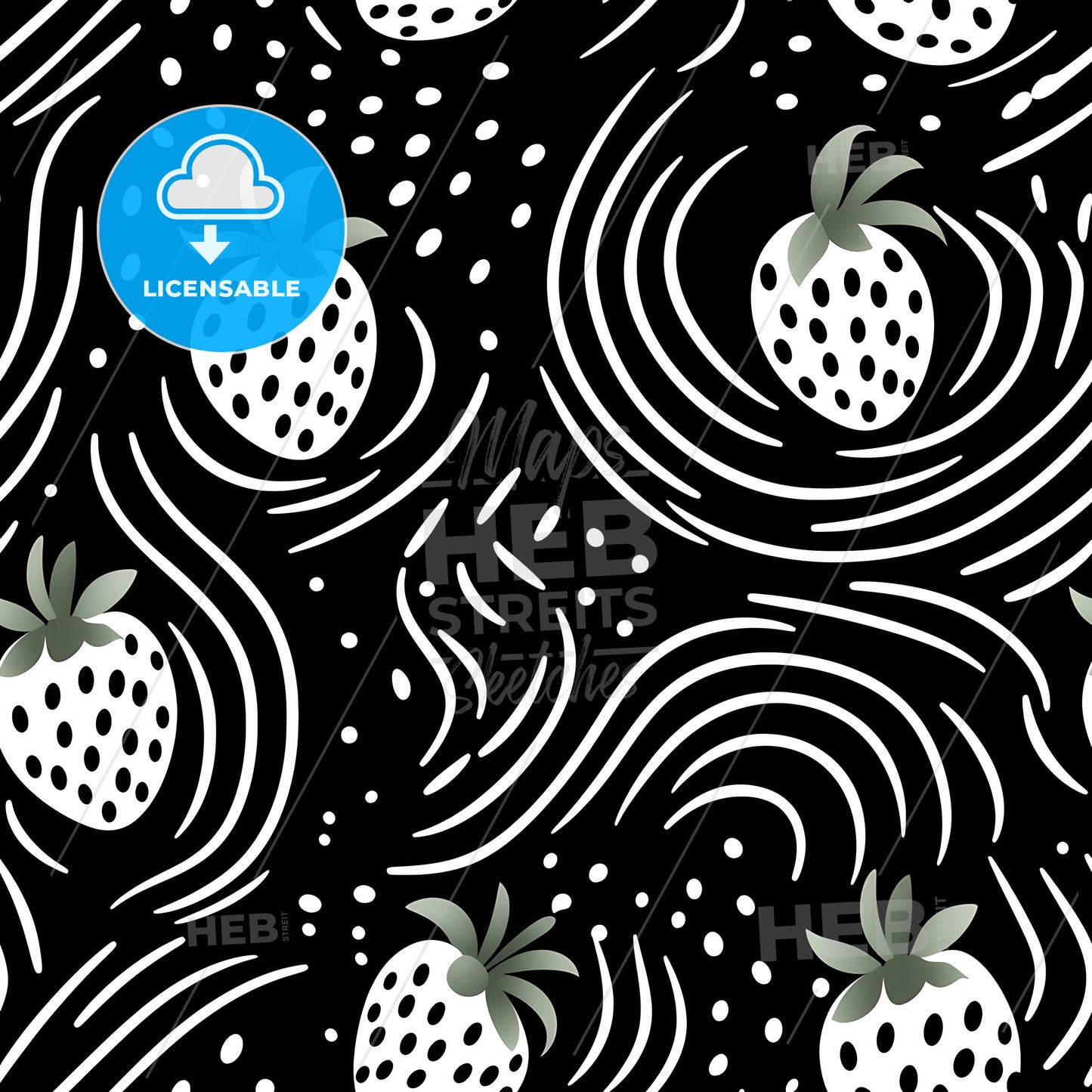 Pattern Of Strawberries And Swirls