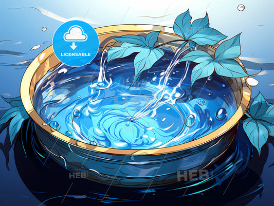 Blue Bowl With Water And Leaves