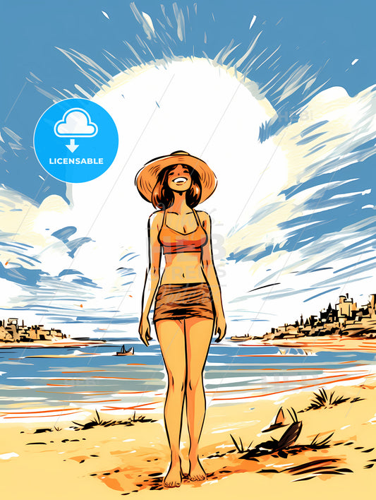 Cartoon Of A Woman Standing On A Beach