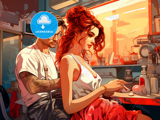 Man And Woman Sitting In A Kitchen