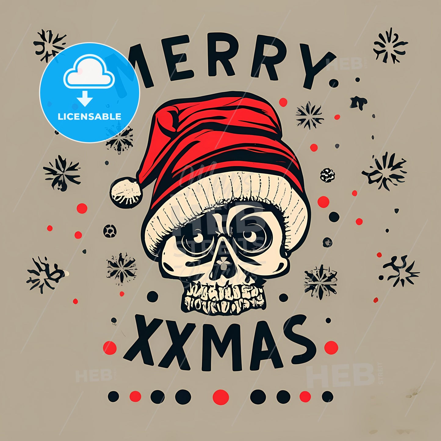 Merry Christmas - A Skull Wearing A Hat And Snowflakes