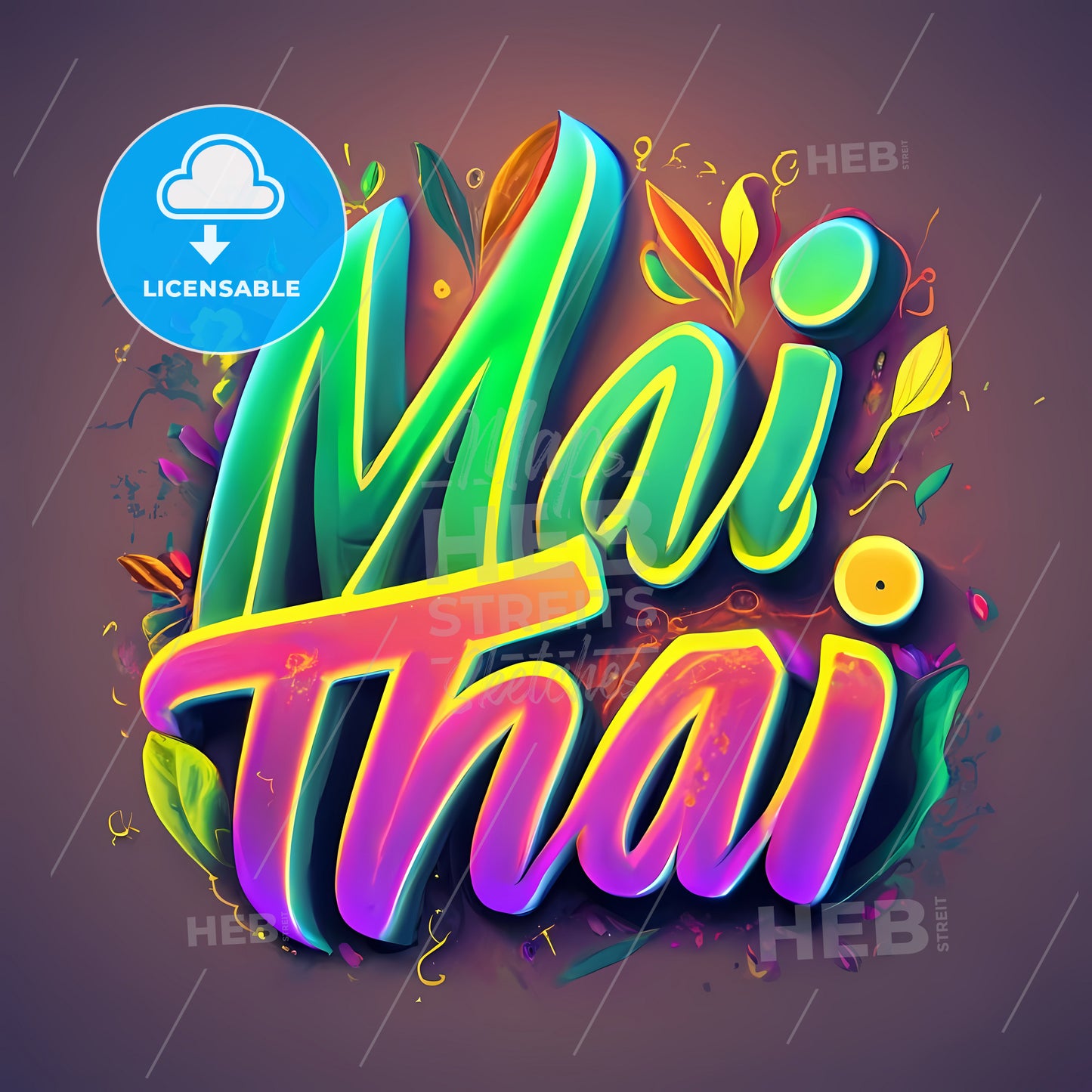 Mai Thai - A Colorful Text With Leaves