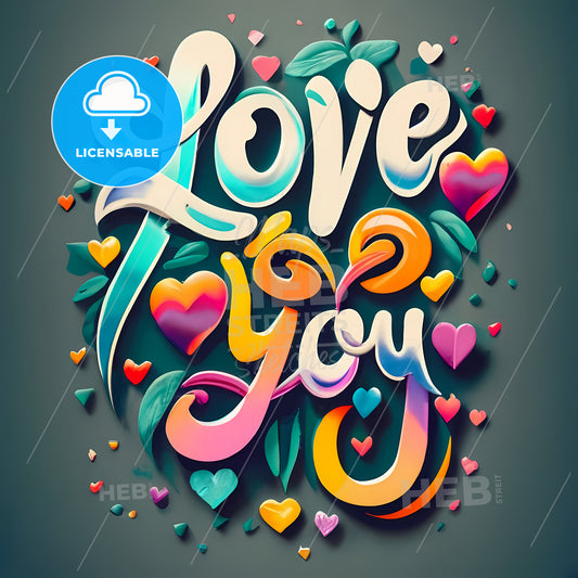 Love You - A Colorful Text With Hearts And Leaves