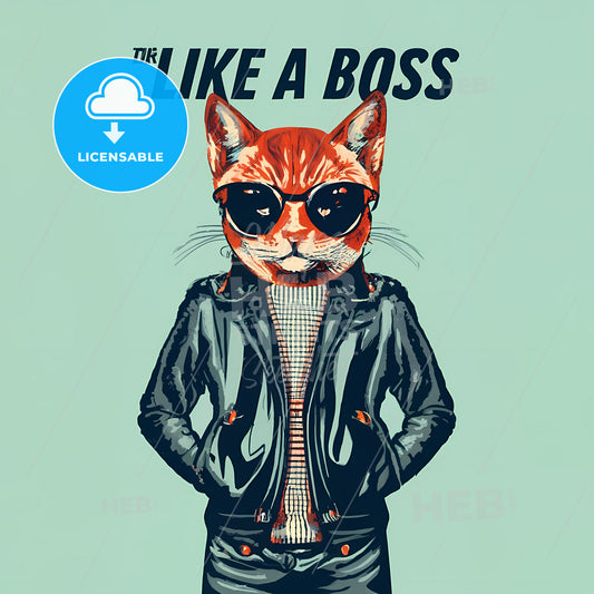 Like A Boss - A Cat Wearing Sunglasses And A Leather Jacket
