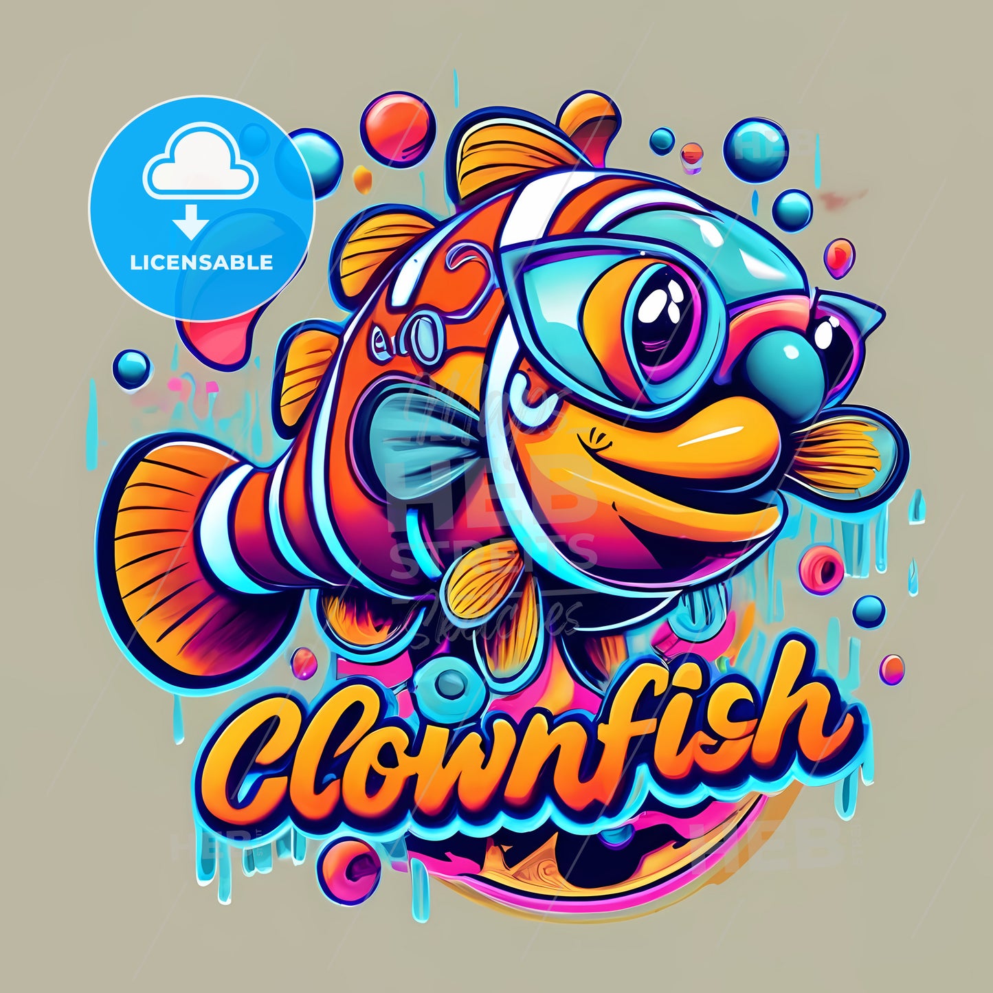 Clownfish - A Colorful Cartoon Fish With Goggles