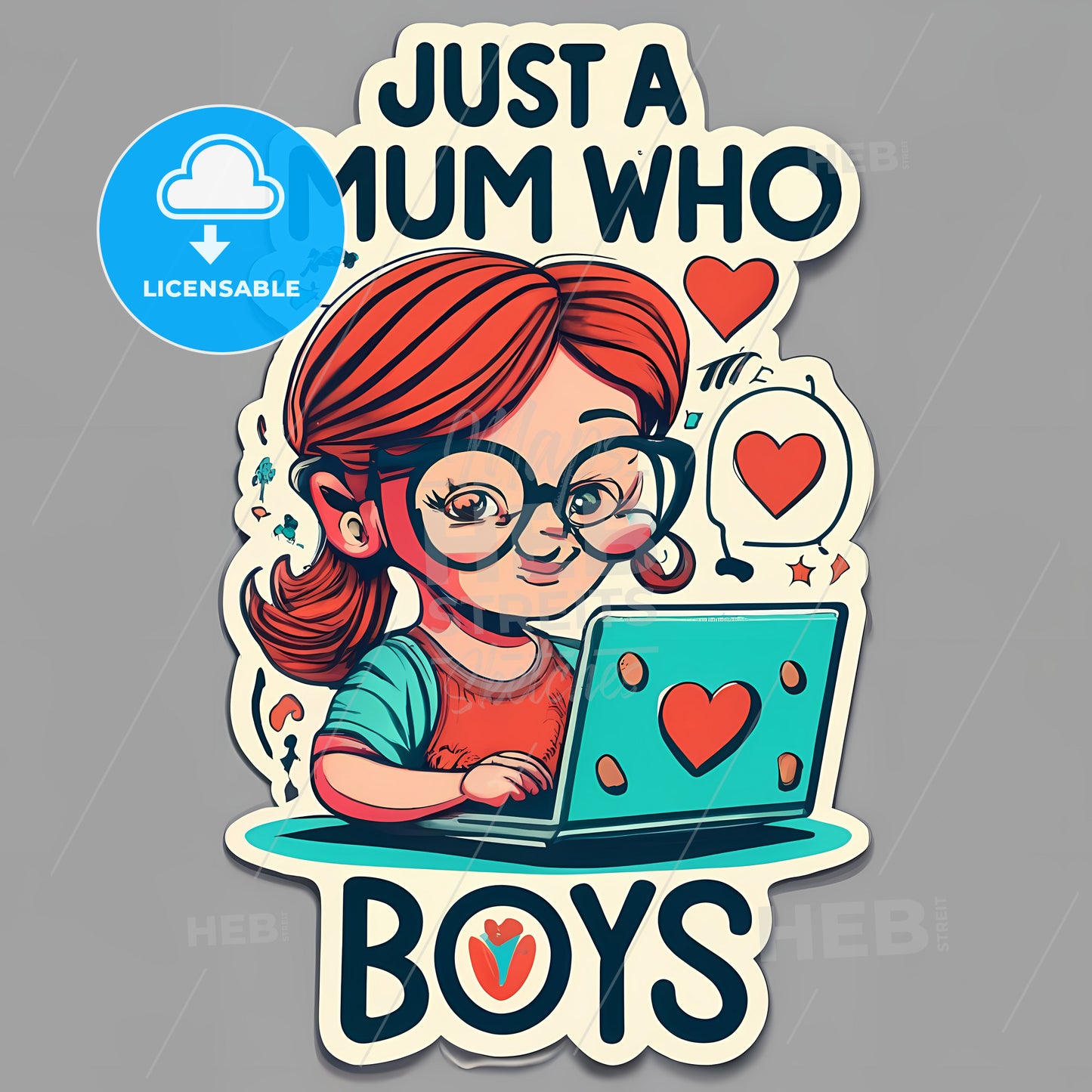 Just A Mom Who Loves Boys - A Sticker Of A Girl Using A Laptop