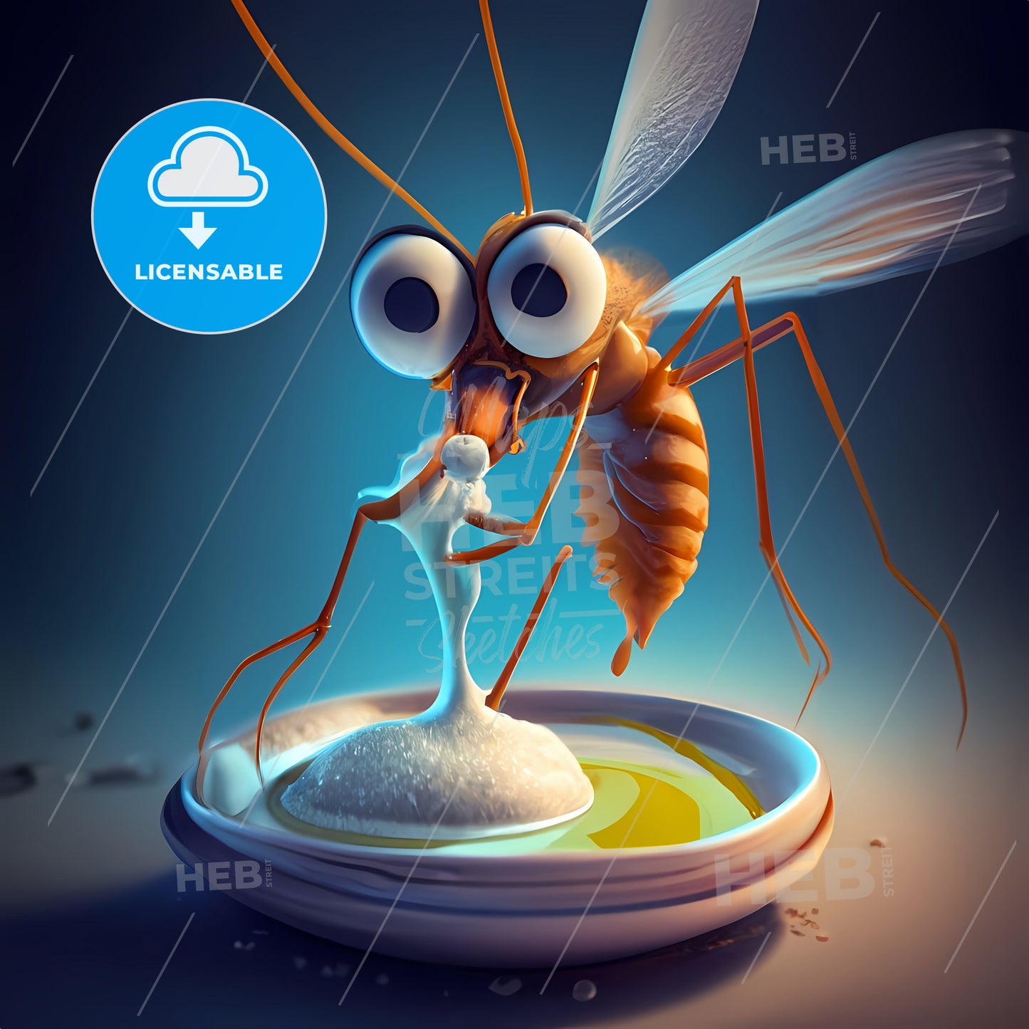 A Cartoon Of A Mosquito Eating A White Object