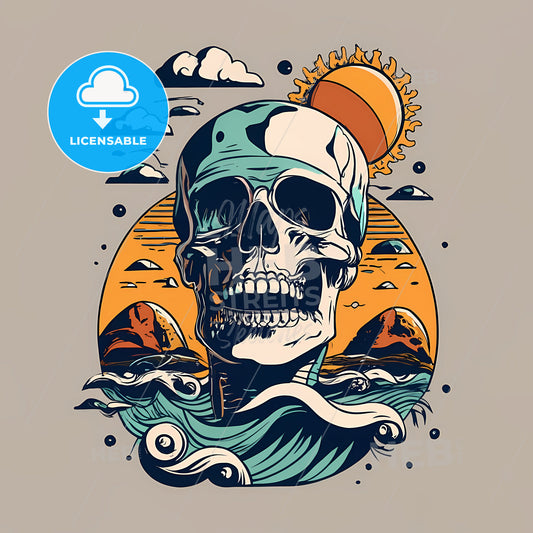 A Skull With Waves And Sun