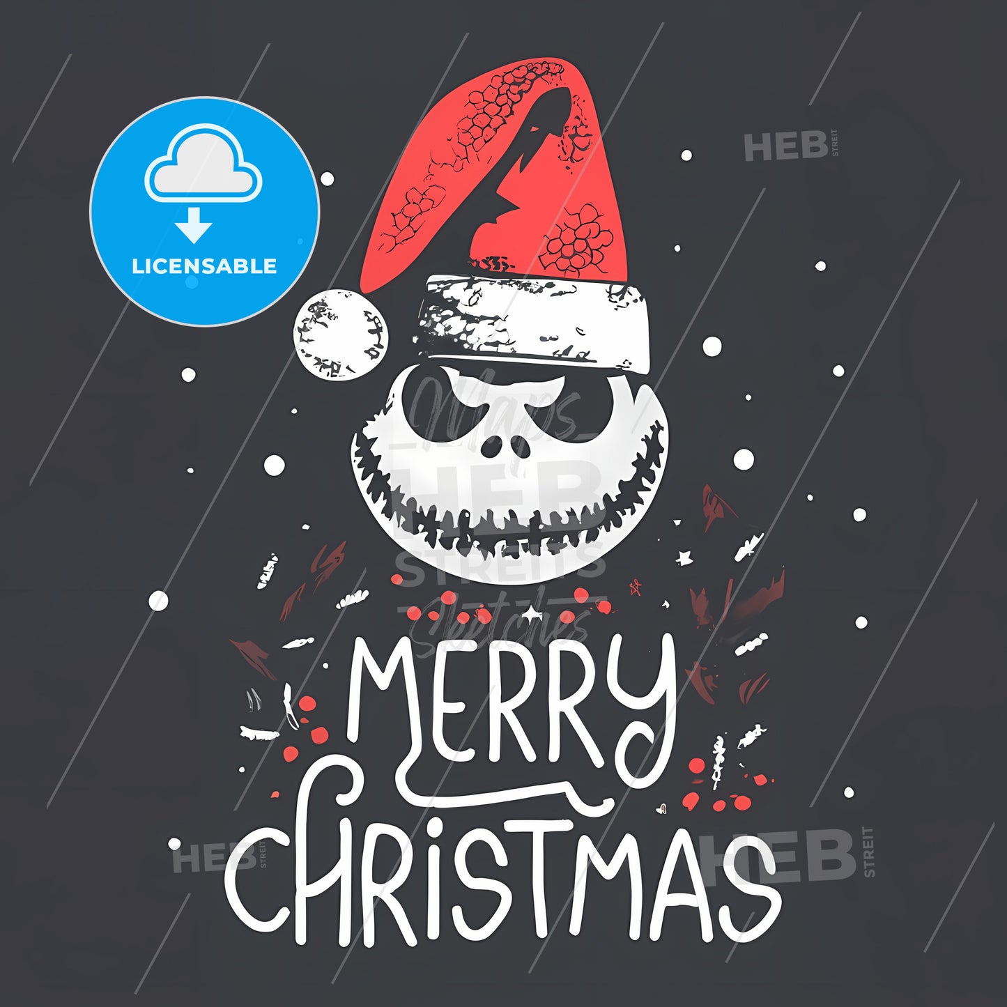 Merry Christmas - A Black And White Image Of A Cartoon Character Wearing A Red Hat