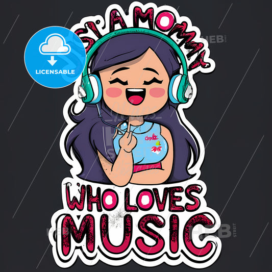 Just A Mom Who Loves Music - A Sticker Of A Girl Wearing Headphones