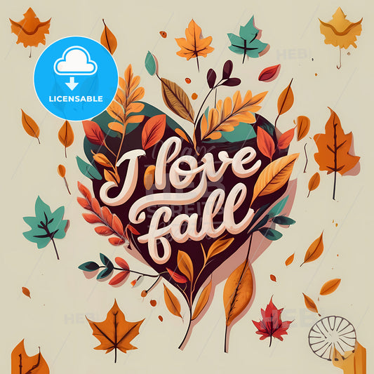 I Love Fall - A Heart Shaped Sign With Leaves And A Clock