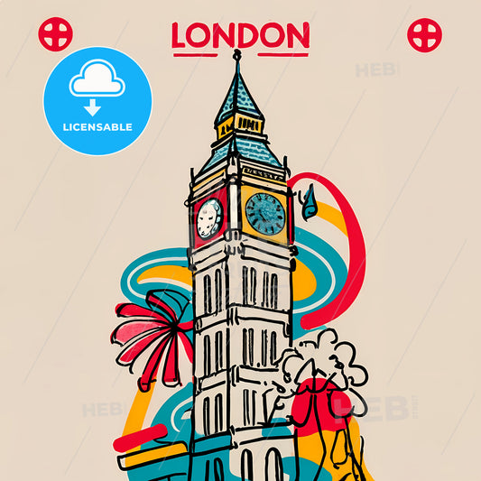 London - A Drawing Of A Clock Tower