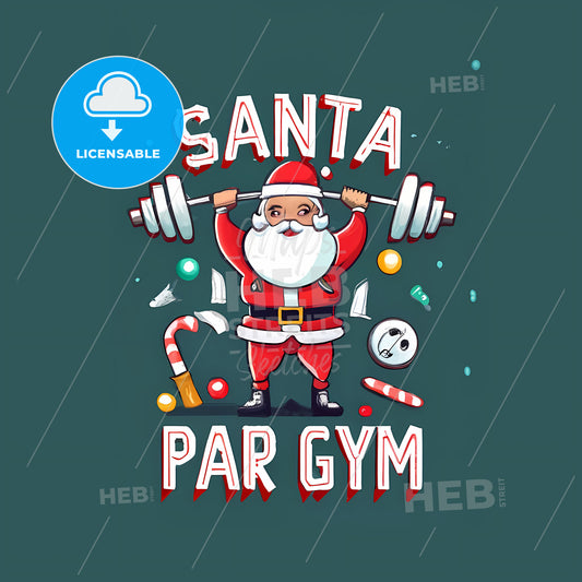 Santa Par Gym - A Cartoon Of A Santa Lifting A Barbell