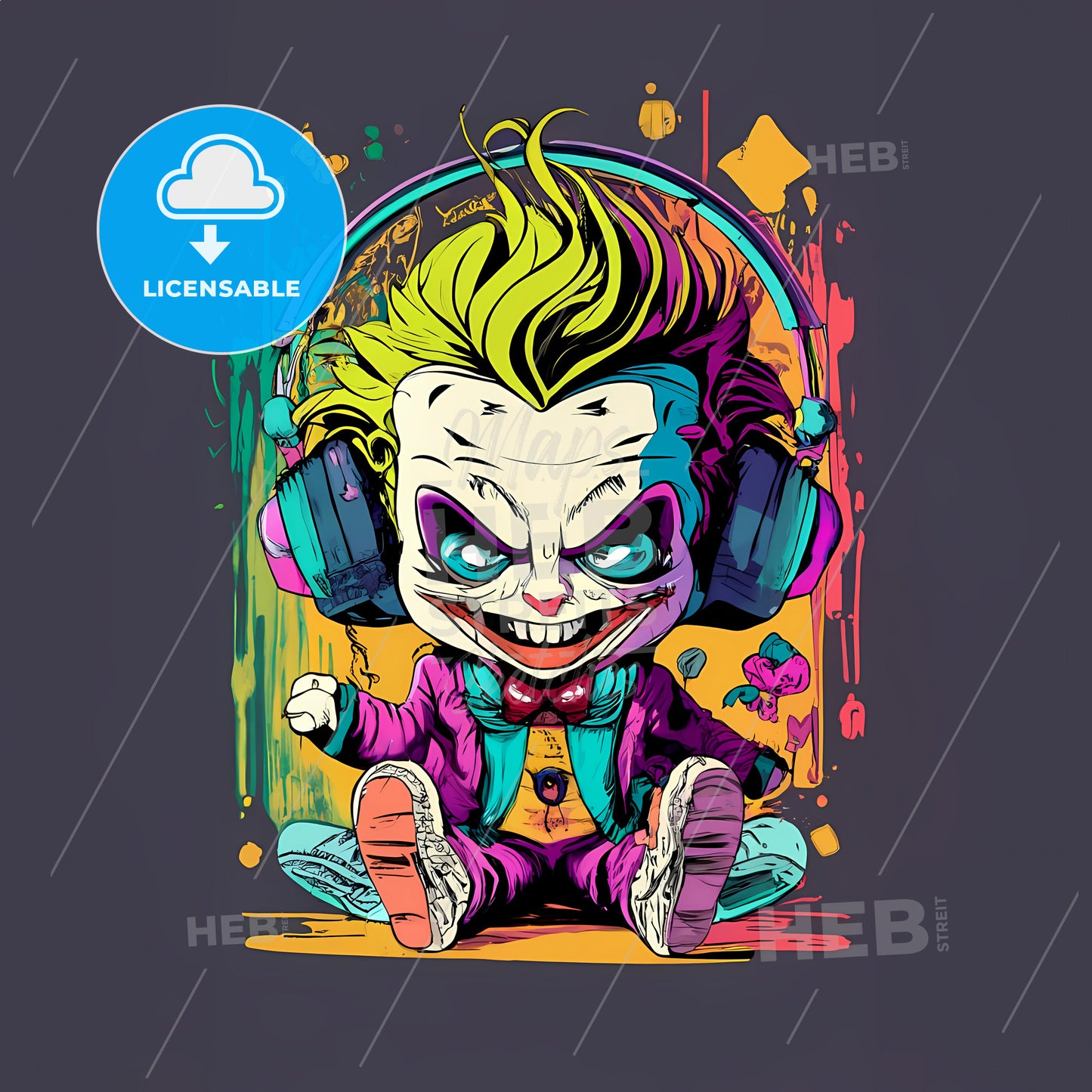 A Cartoon Of A Clown Wearing Headphones