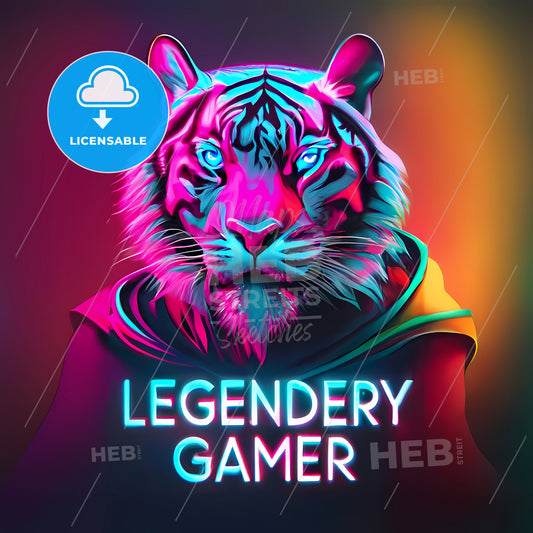 Legendary Gamer - A Tiger With Neon Lights