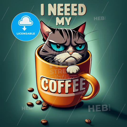 I Need My Coffee - A Cat In A Coffee Cup