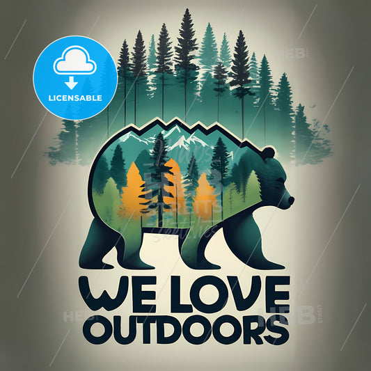 We Love Outdoors - A Bear With Trees And A Logo