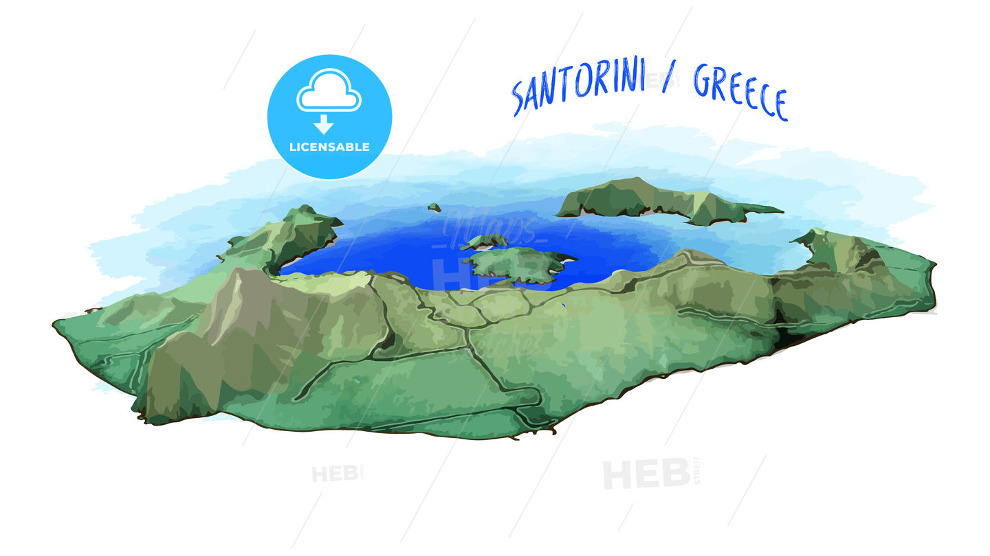 3D Island Map of Santorini