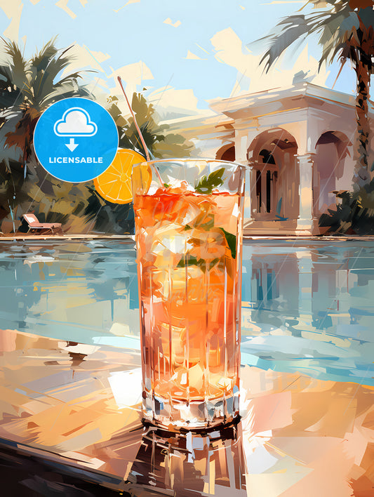 A cocktail near a swimming pool - relax concept