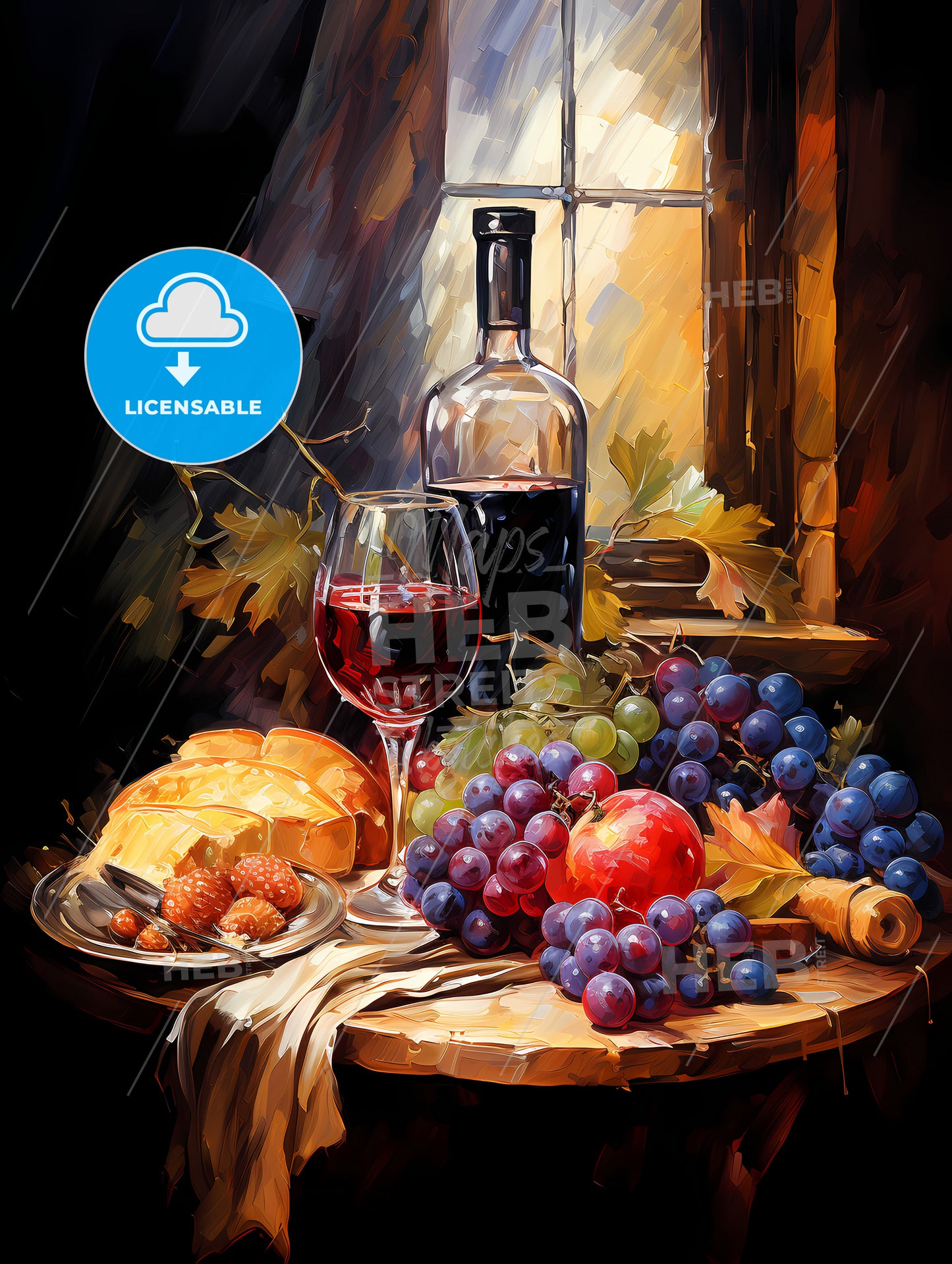 A still life composition with grape and wine