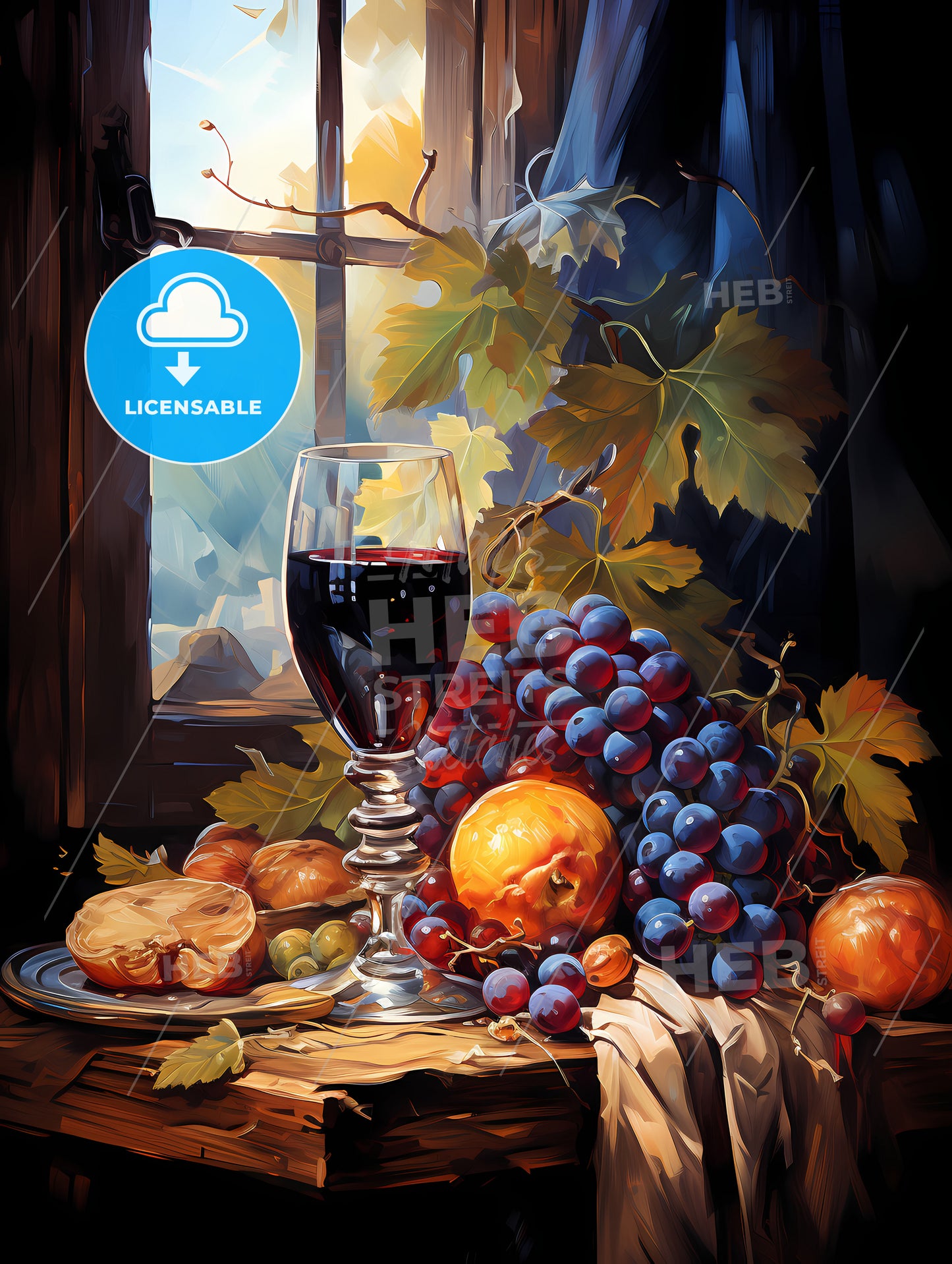 A still life composition with grape and wine