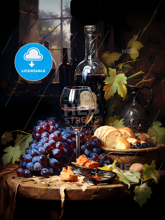 A still life composition with grape and wine